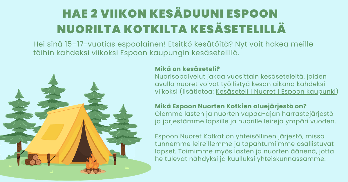 Kesätöihin Espoon kaupungin kesätyösetelillä
