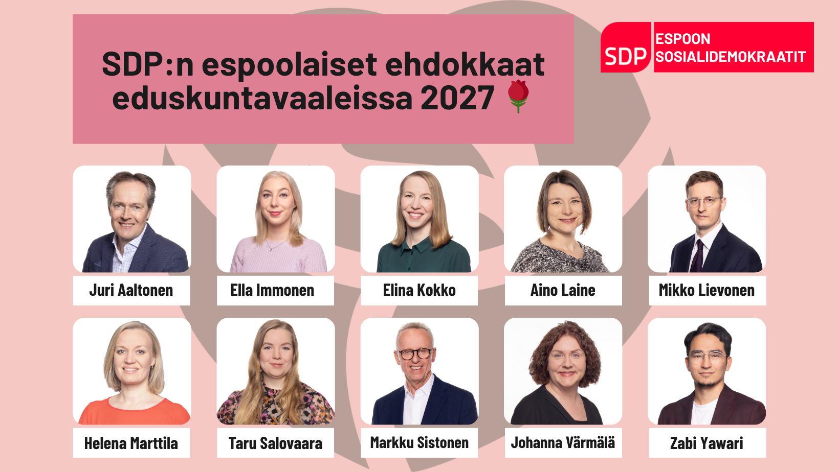 TIEDOTE: Nimetyt espoolaiset eduskuntavaaliehdokkaat